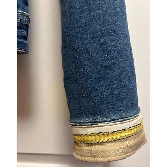 Biba Stunning Distressed Denim Jacket with Gold Crest Patches, Size S - Picture 2 of 10